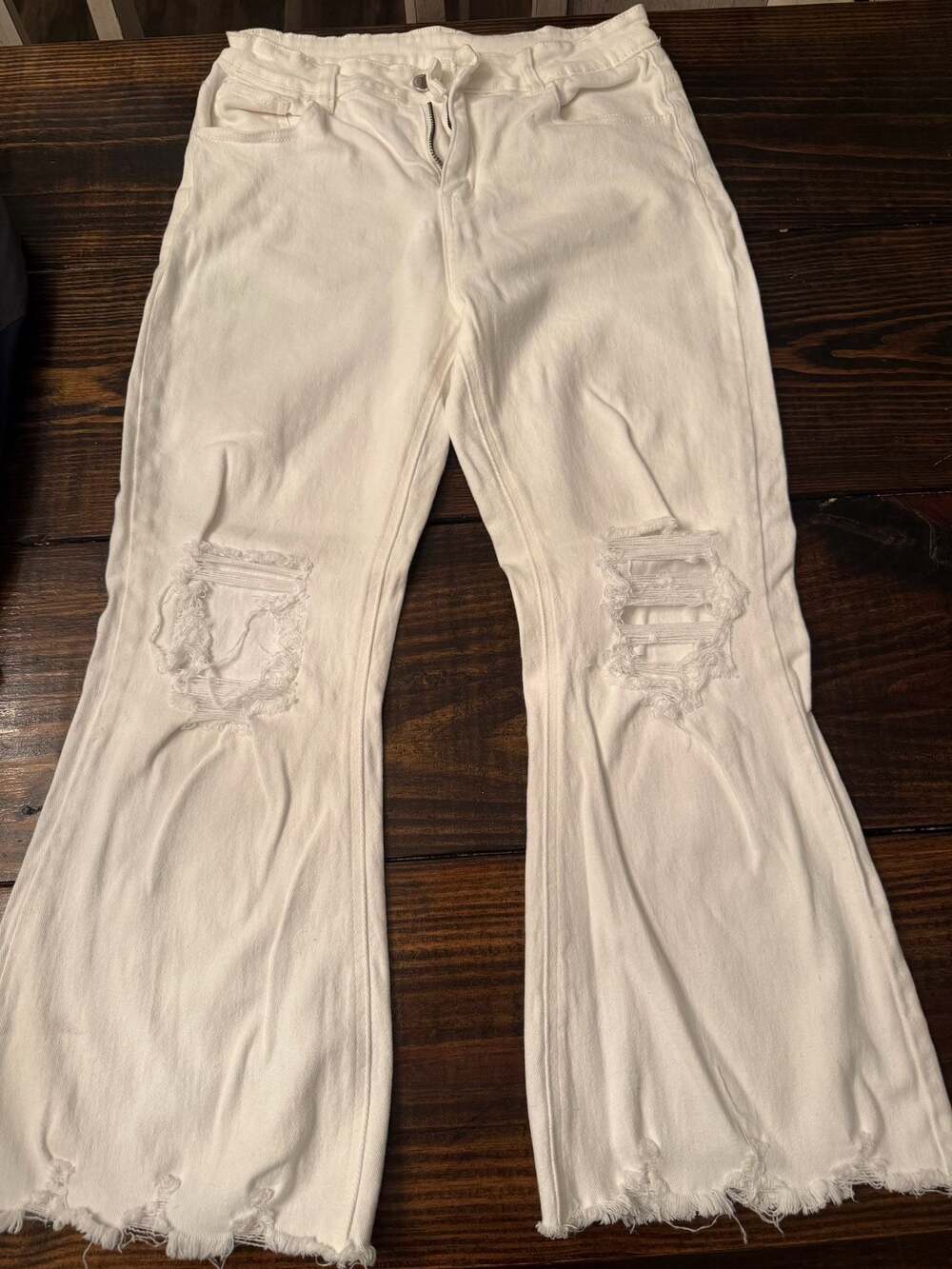 Womens White Distressed Flare Denim Jeans Size 8